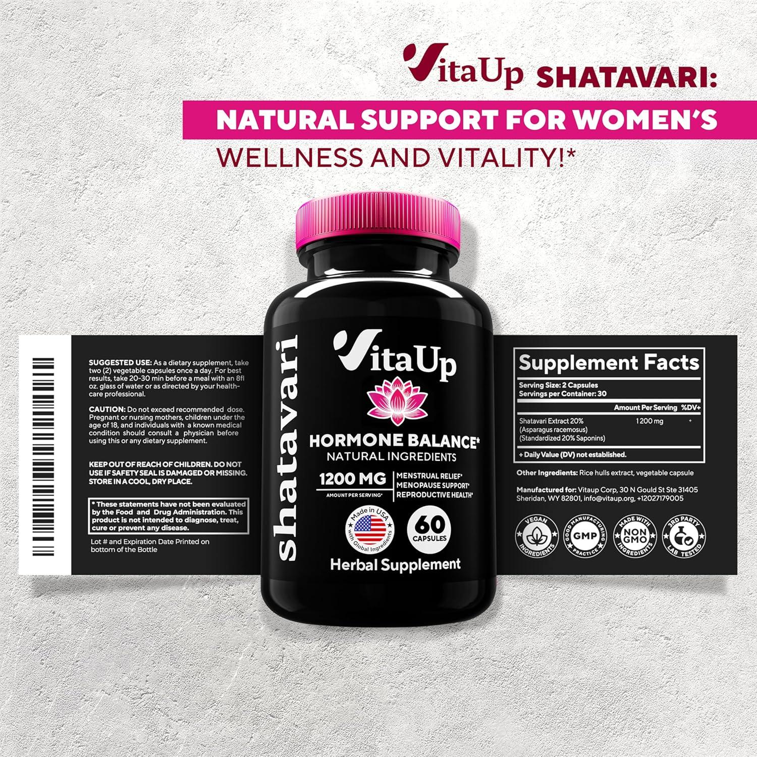 Cápsulas de Shatavari VitaUp 1200mg - 60 Veganas para Mujeres