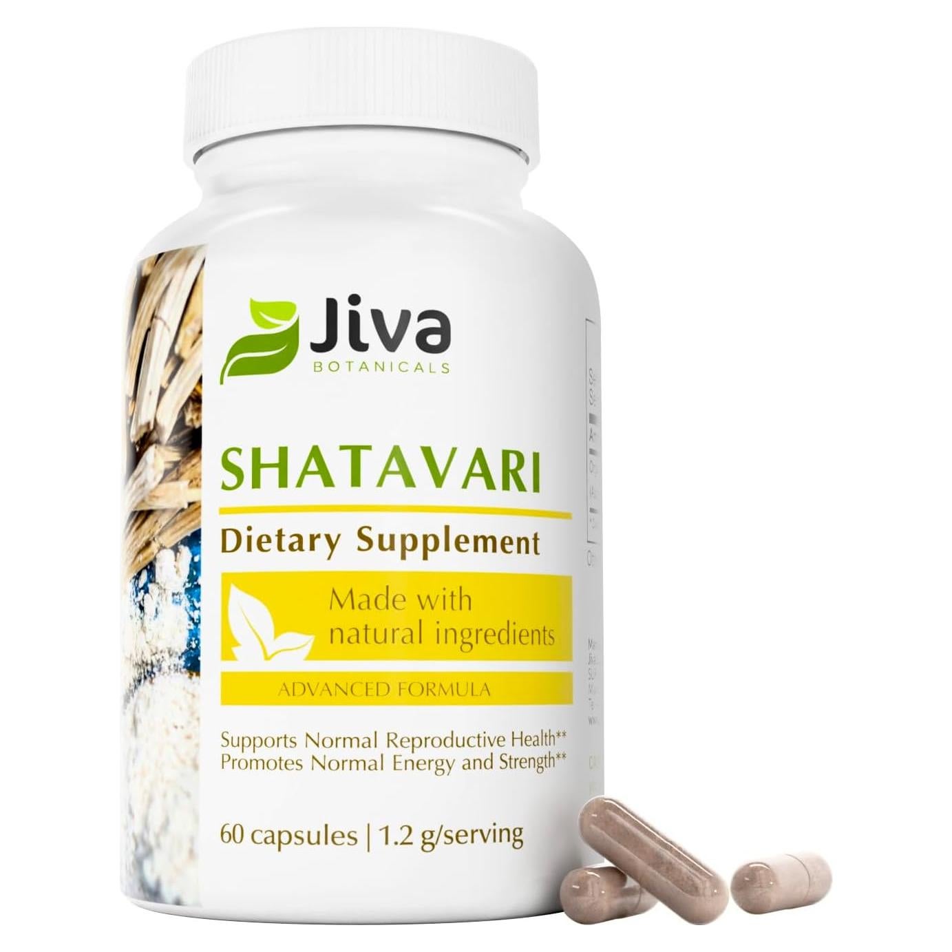 Suplemento Shatavari Jiva Botanicals 1200mg - 60 Cápsulas Veganas