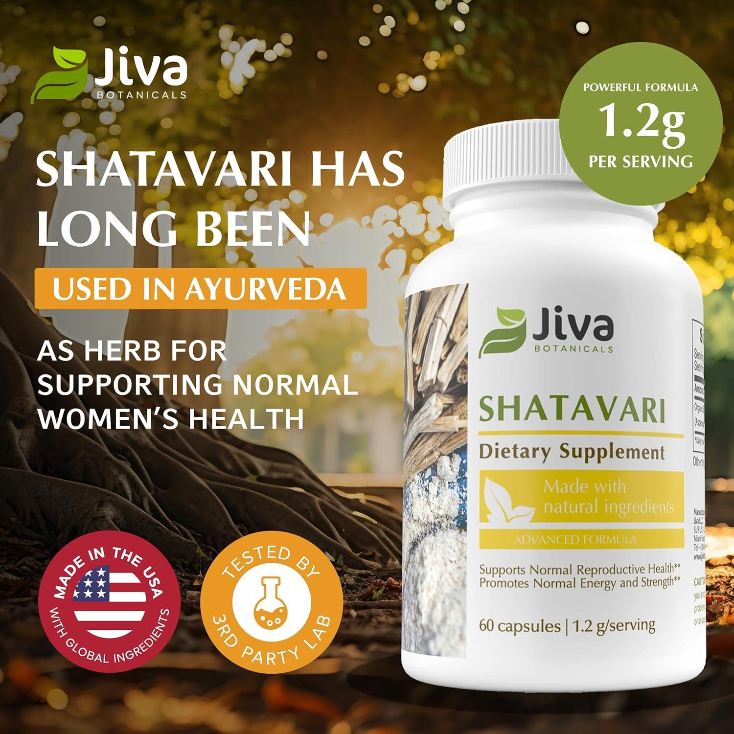 Suplemento Shatavari Jiva Botanicals 1200mg - 60 Cápsulas Veganas
