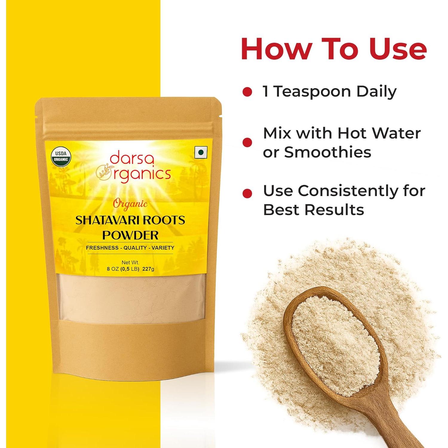 Polvo de Shatavari Orgánico Darsa 227 g - Equilibrio Hormonal Femenino