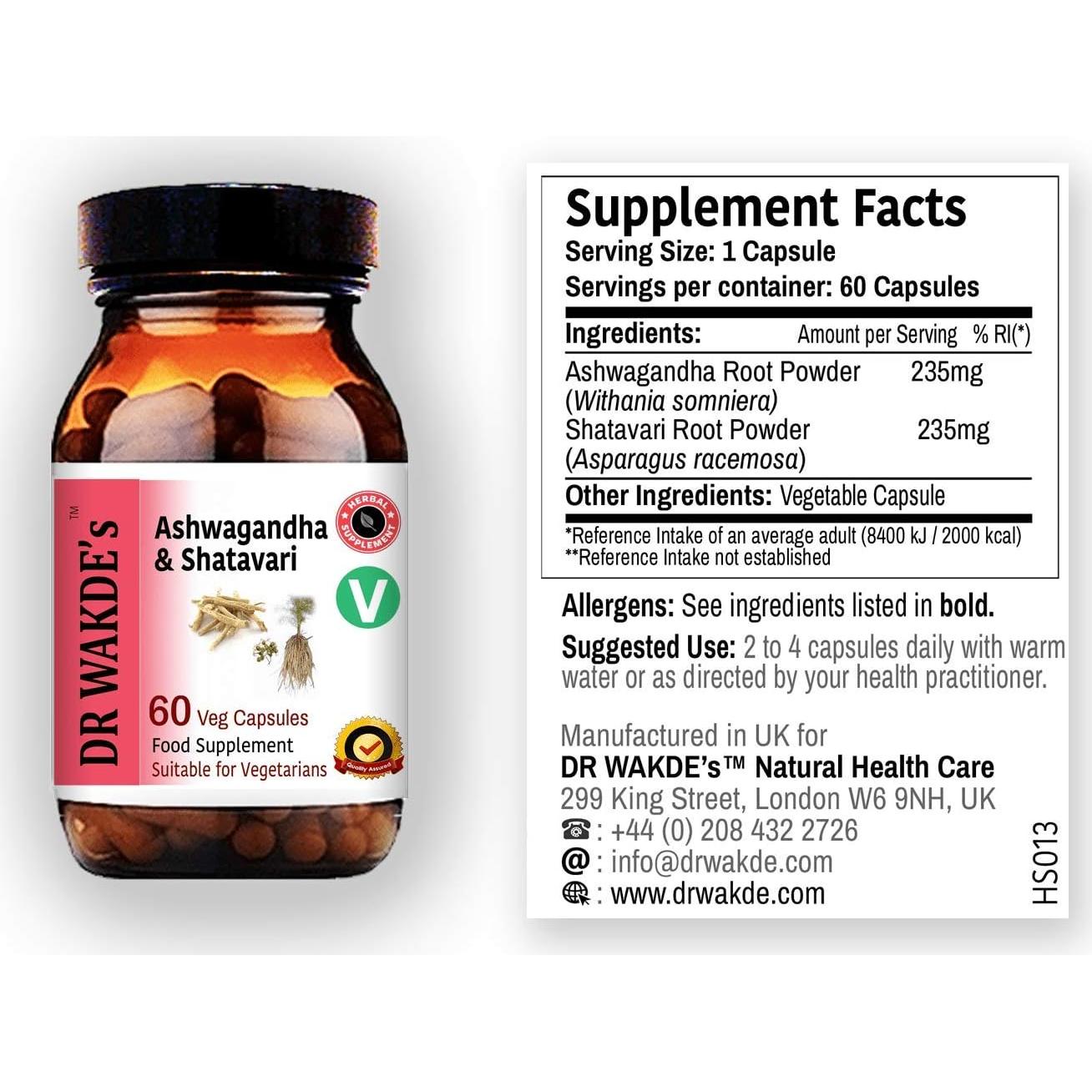 Cápsulas de Ashwagandha y Shatavari DR WAKDE - 60 Veganas