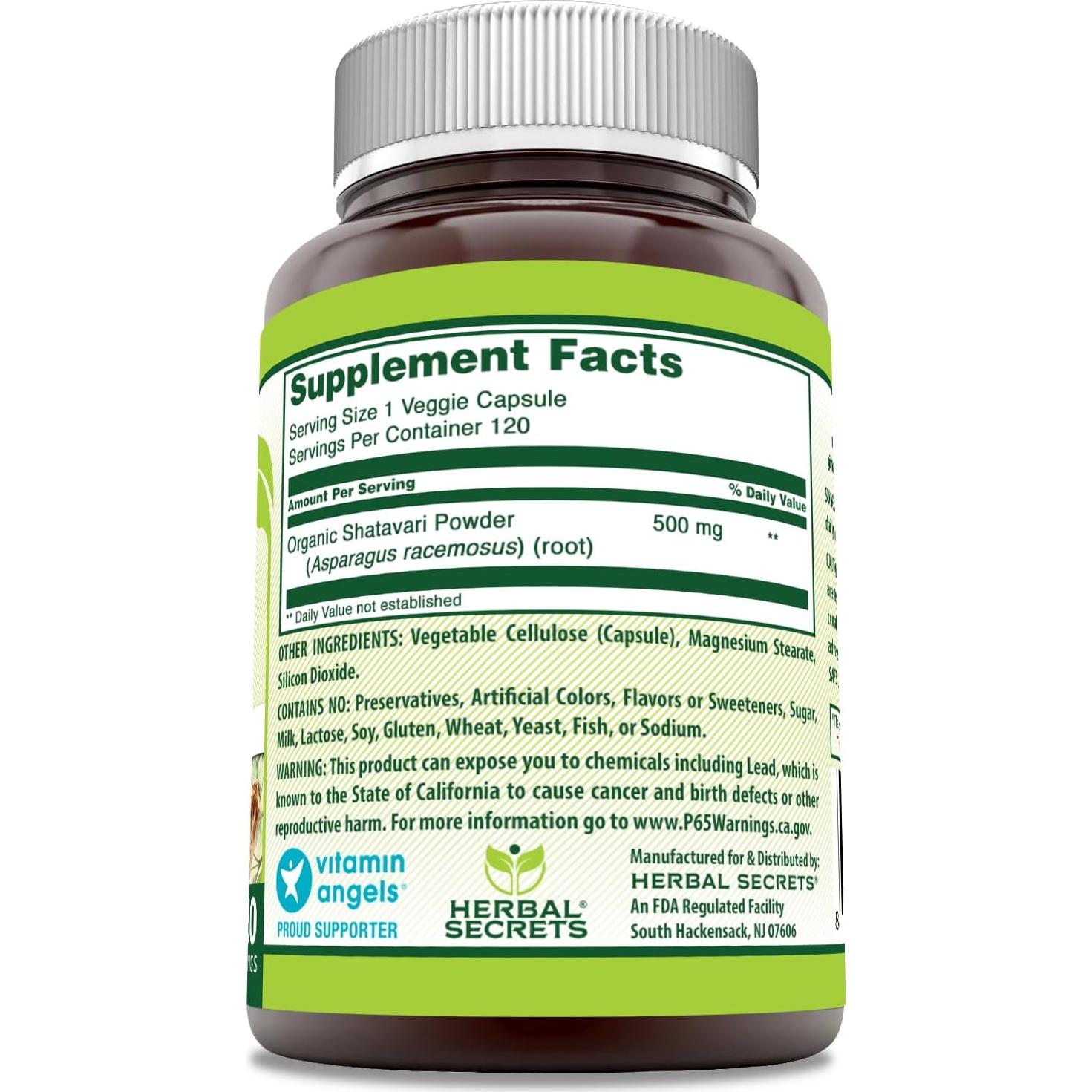 Suplemento de Shatavari Herbal Secrets 500 mg 120 Cápsulas Vegetales