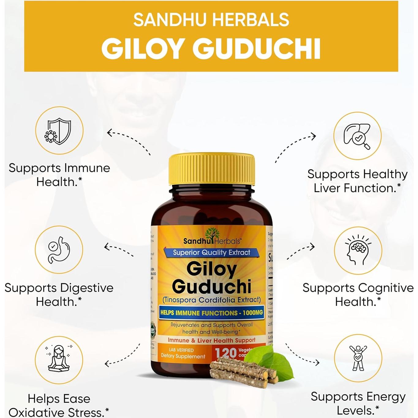 Polvo de Giloy Orgánico Sandhu Herbals 120 Cápsulas Suplemento
