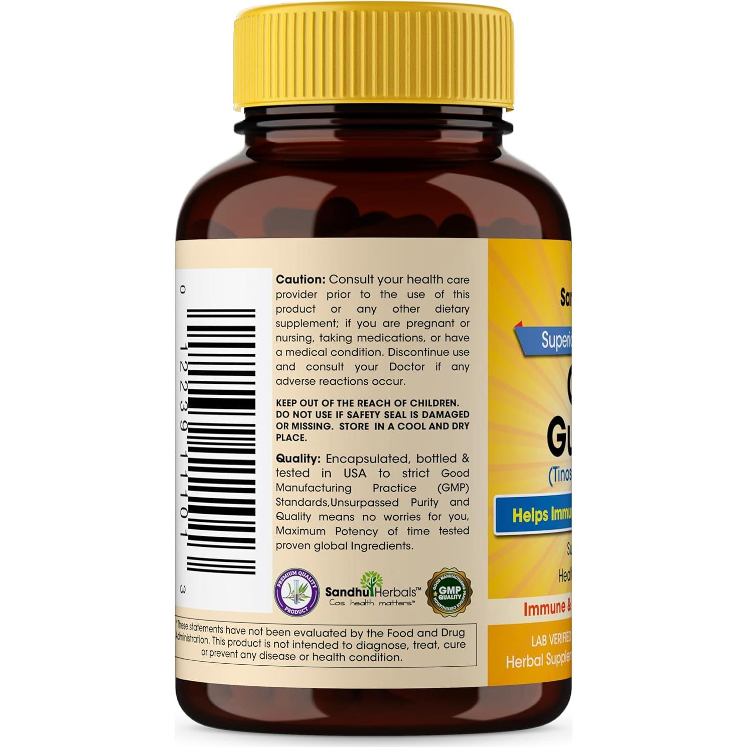Polvo de Giloy Orgánico Sandhu Herbals 120 Cápsulas Suplemento