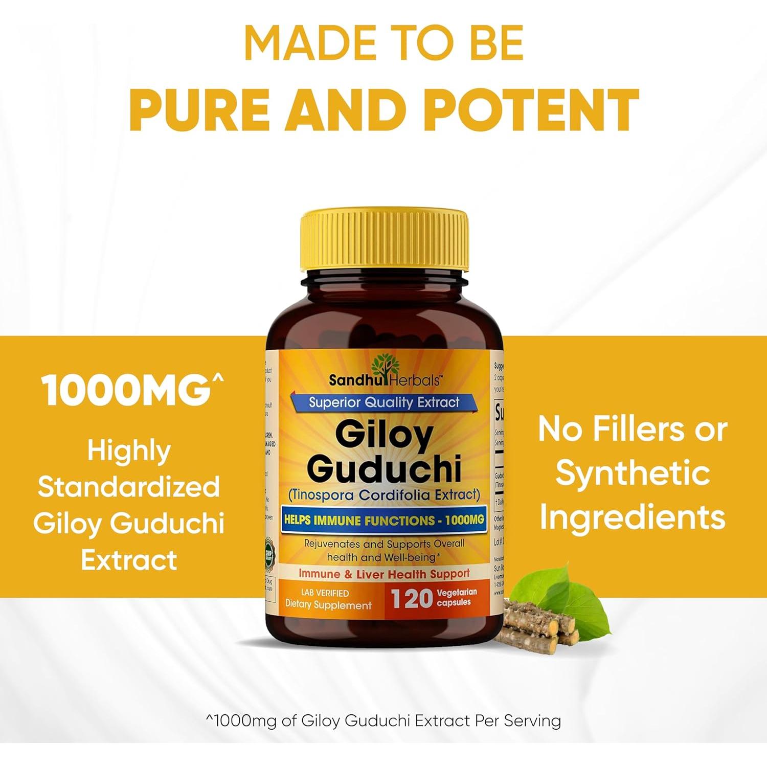 Polvo de Giloy Orgánico Sandhu Herbals 120 Cápsulas Suplemento