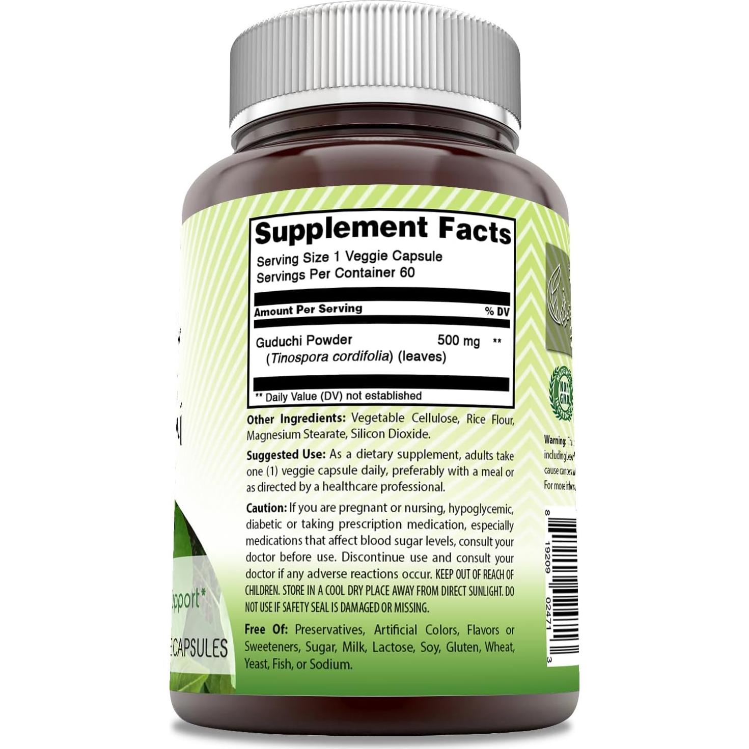 Suplemento Guduchi India Asombrosa 500 mg 60 Cápsulas Vegetarianas