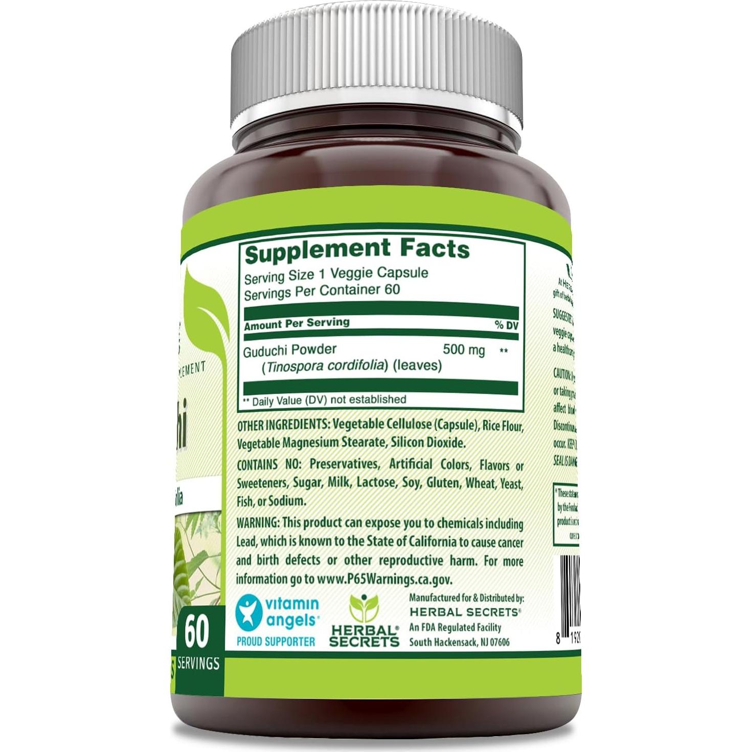Suplemento de Guduchi Herbal Secrets 500 mg 60 Cápsulas Veganas