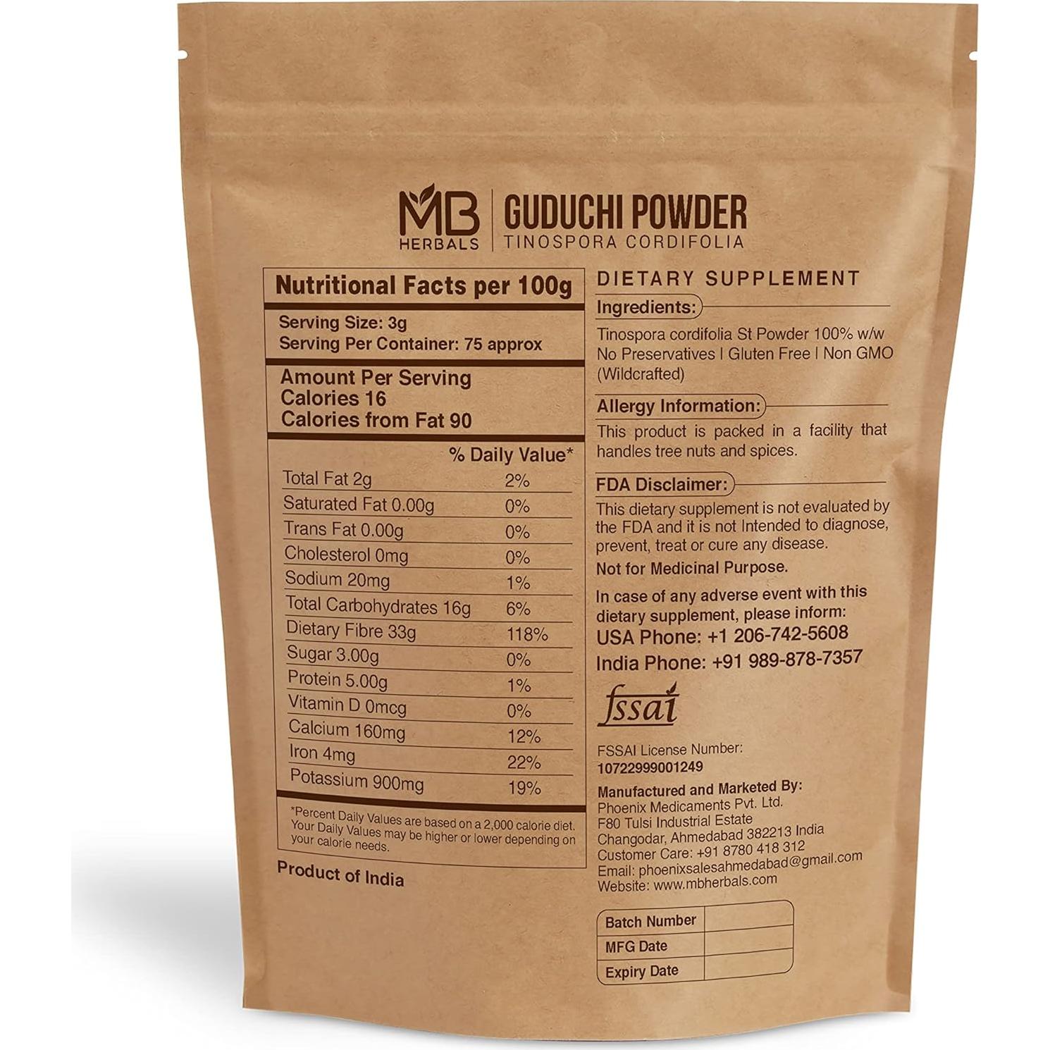 Polvo de Guduchi MB Herbals 227g - Neem-Giloy Orgánico