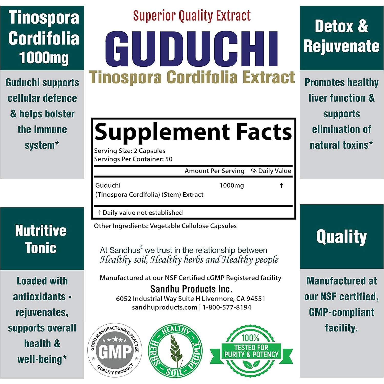Cápsulas Vegetarianas Giloy Sandhu 1000mg 100 Unidades