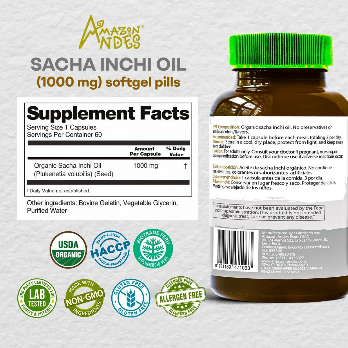 Cápsulas Blandas de Sacha Inchi Amazon Andes 60 Unidades 1000mg