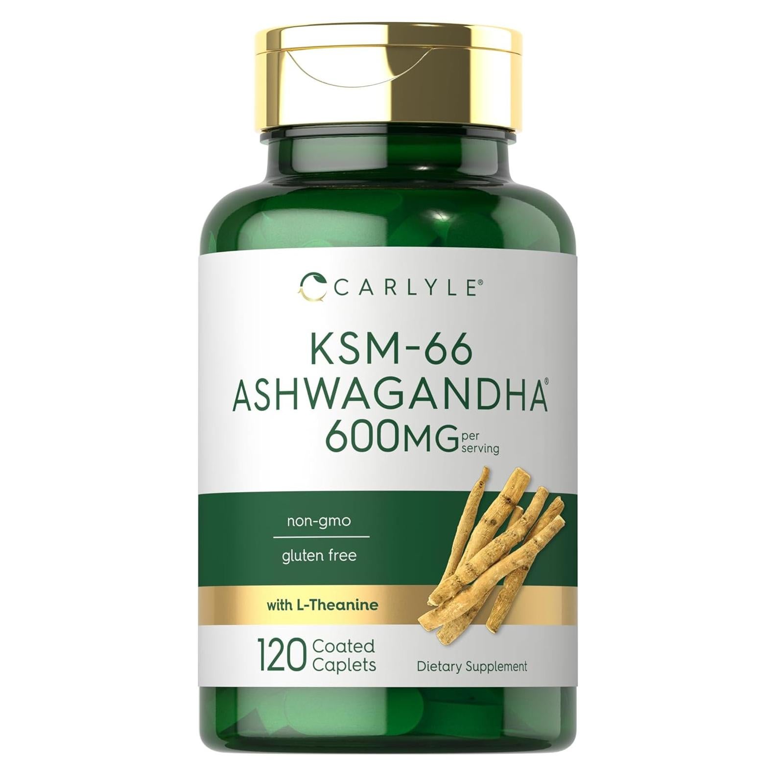 Carlyle KSM-66 Ashwagandha 600mg + L-Theanine 200mg Vegano 120 Tabletas