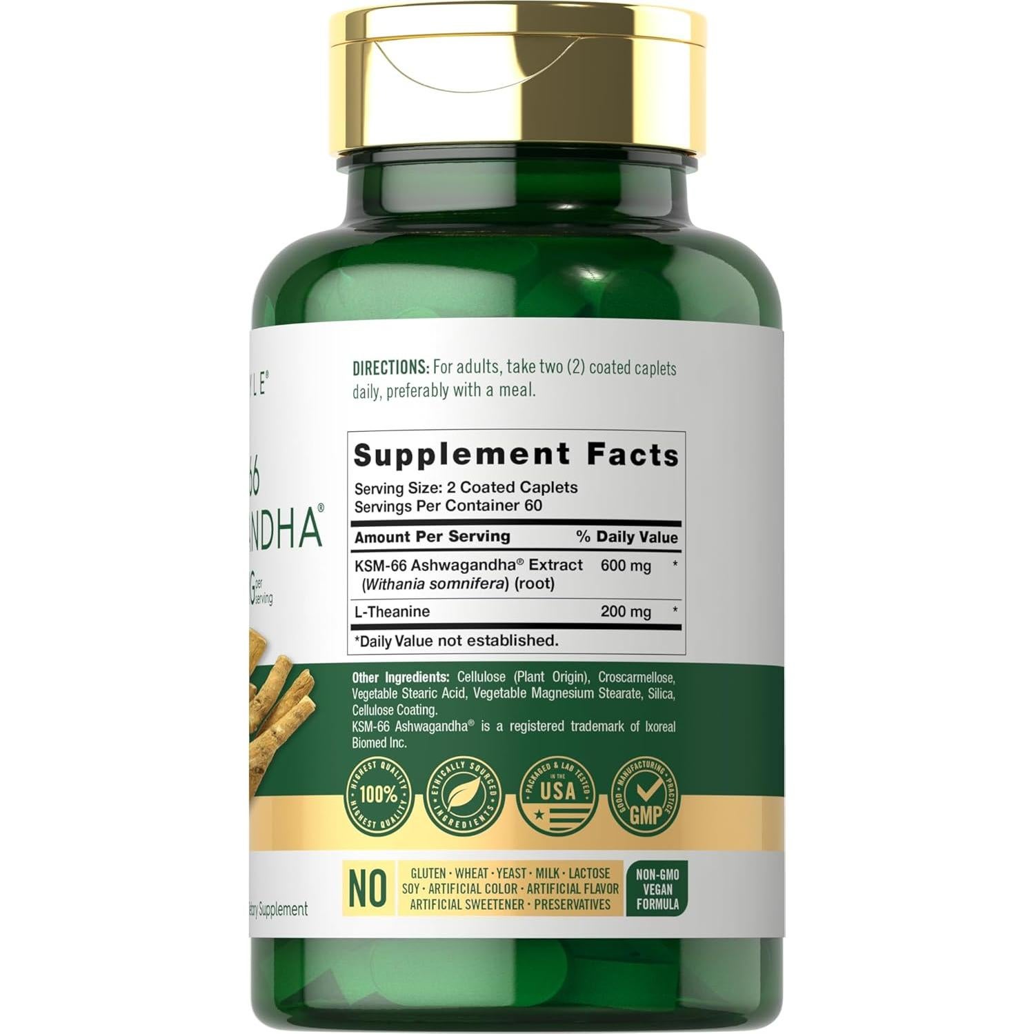 Carlyle KSM-66 Ashwagandha 600mg + L-Theanine 200mg Vegano 120 Tabletas