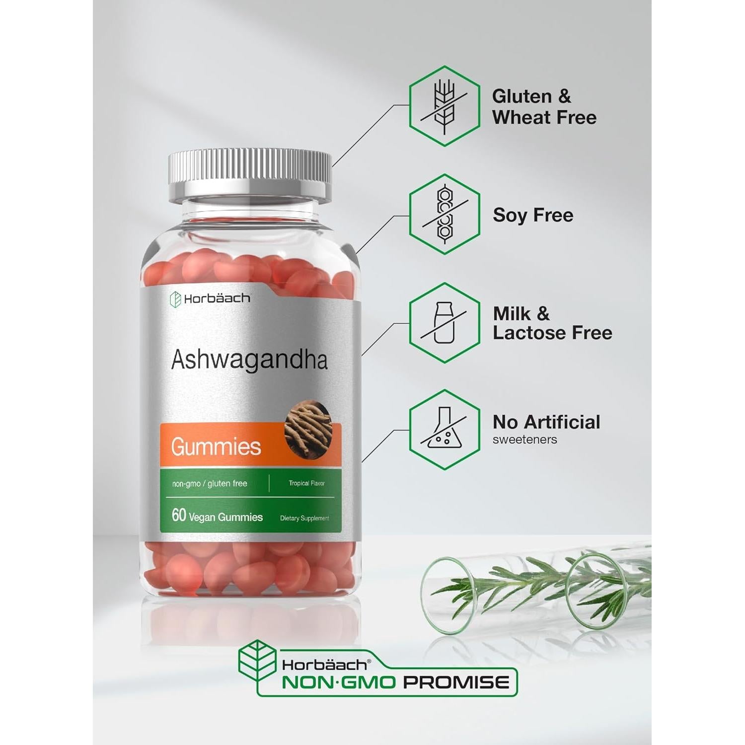 Gomitas de Ashwagandha Horbäach Veganas 60 Unidades Sabor Tropical