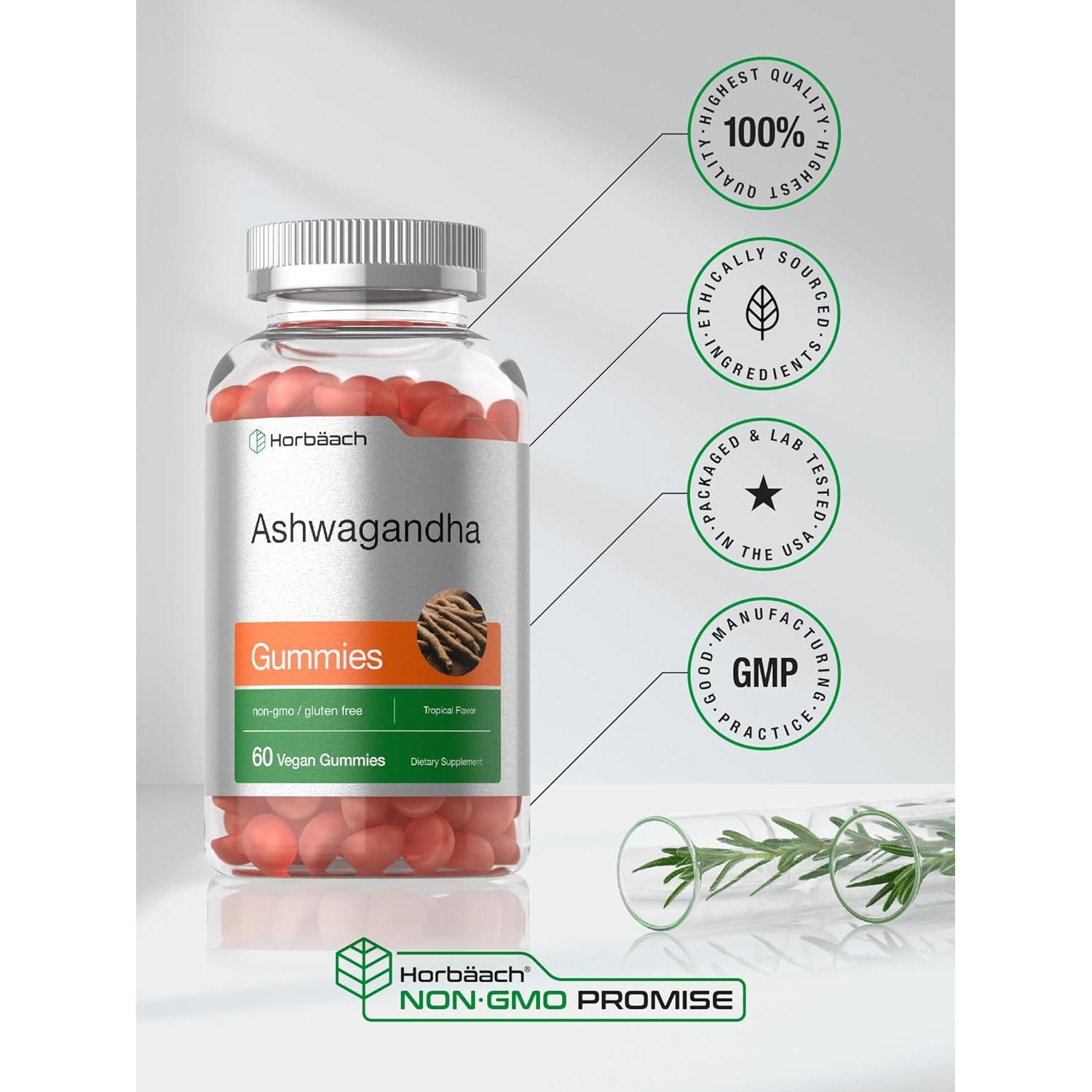 Gomitas de Ashwagandha Horbäach Veganas 60 Unidades Sabor Tropical