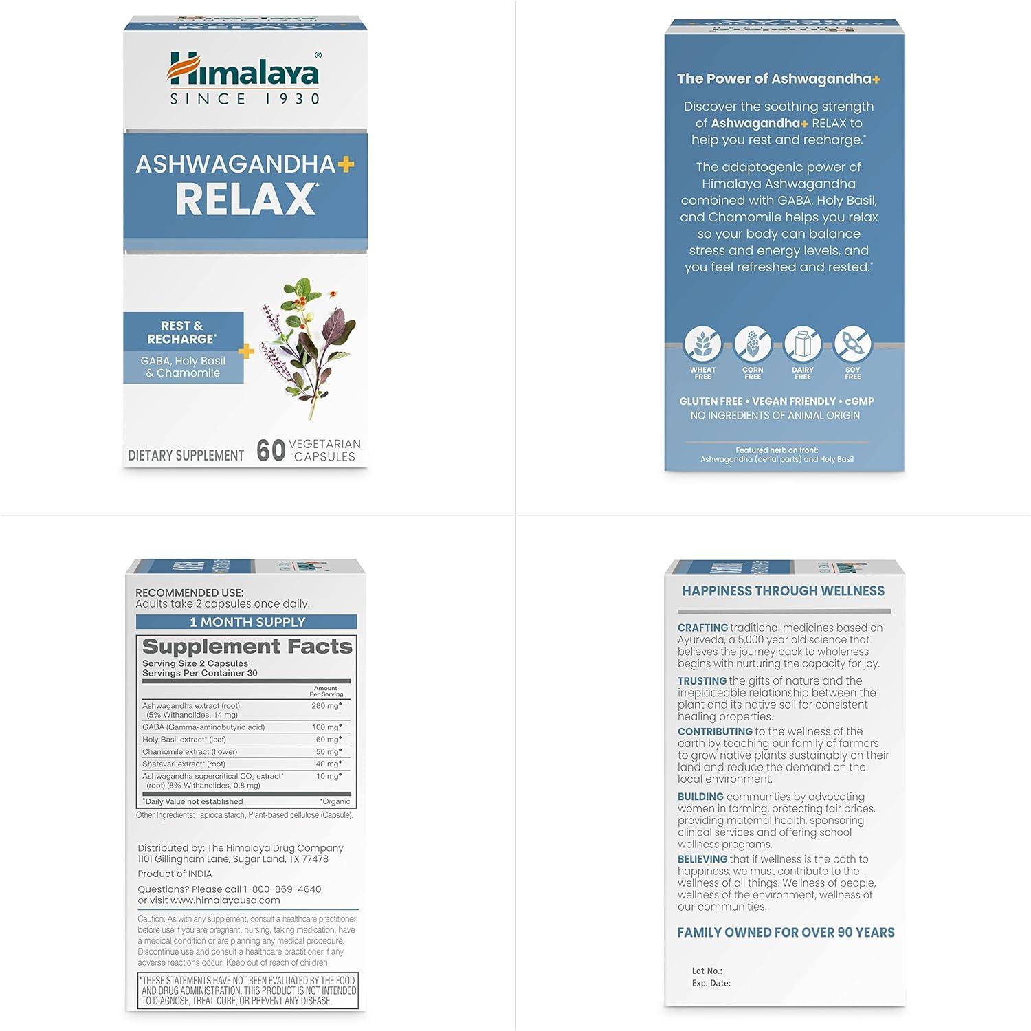 Himalaya Ashwagandha+ Relajación 540 mg, 60 Cápsulas Veganas