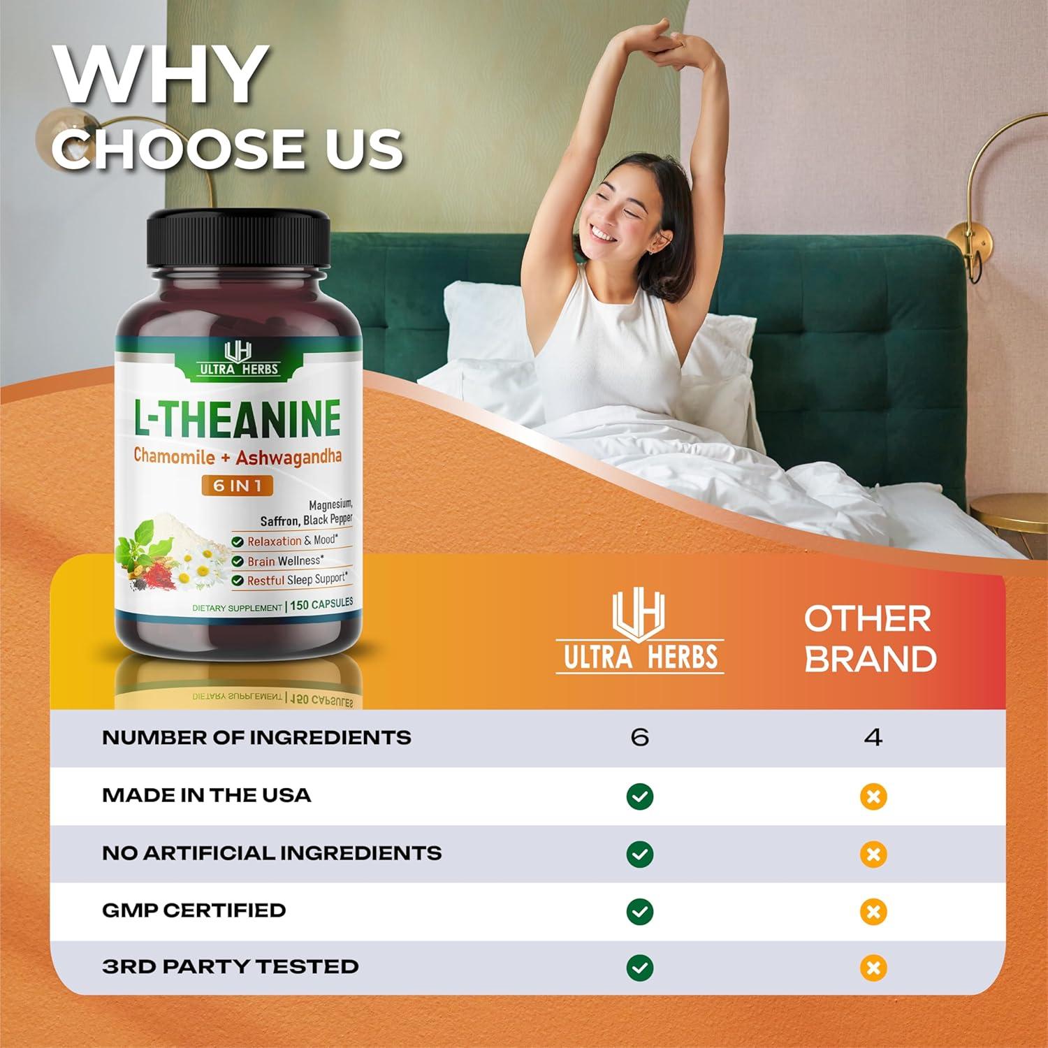 Suplemento L-Theanina Ultra Herbs 150 Cápsulas 6 en 1