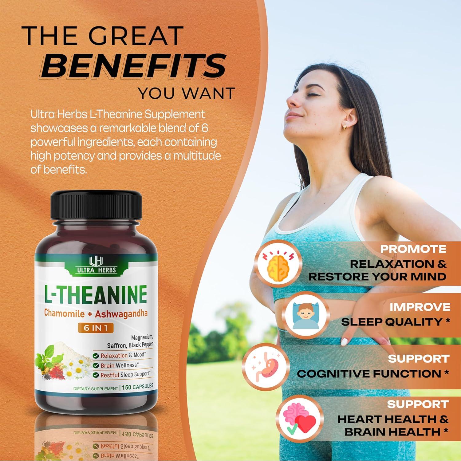 Suplemento L-Theanina Ultra Herbs 150 Cápsulas 6 en 1