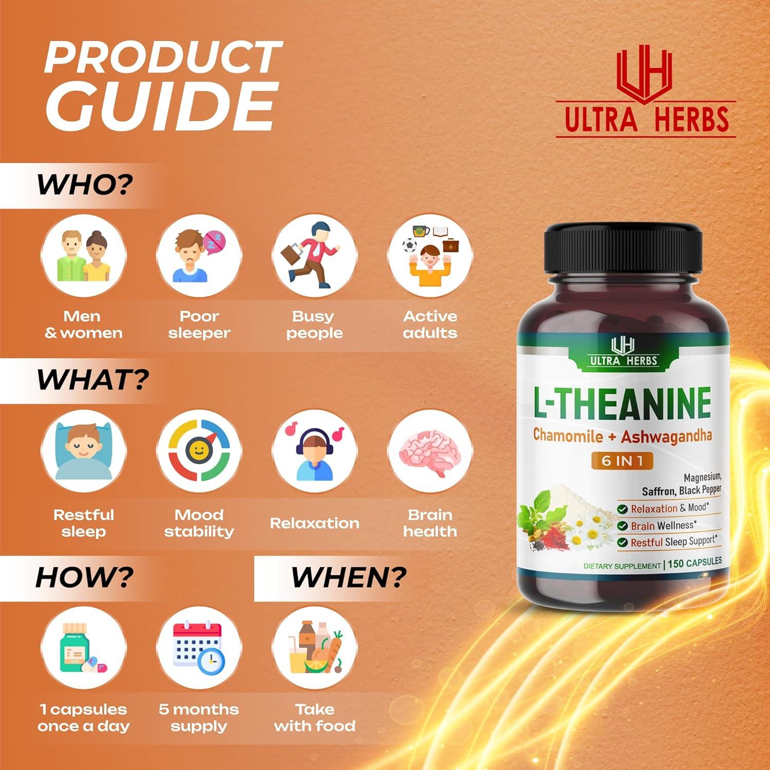 Suplemento L-Theanina Ultra Herbs 150 Cápsulas 6 en 1