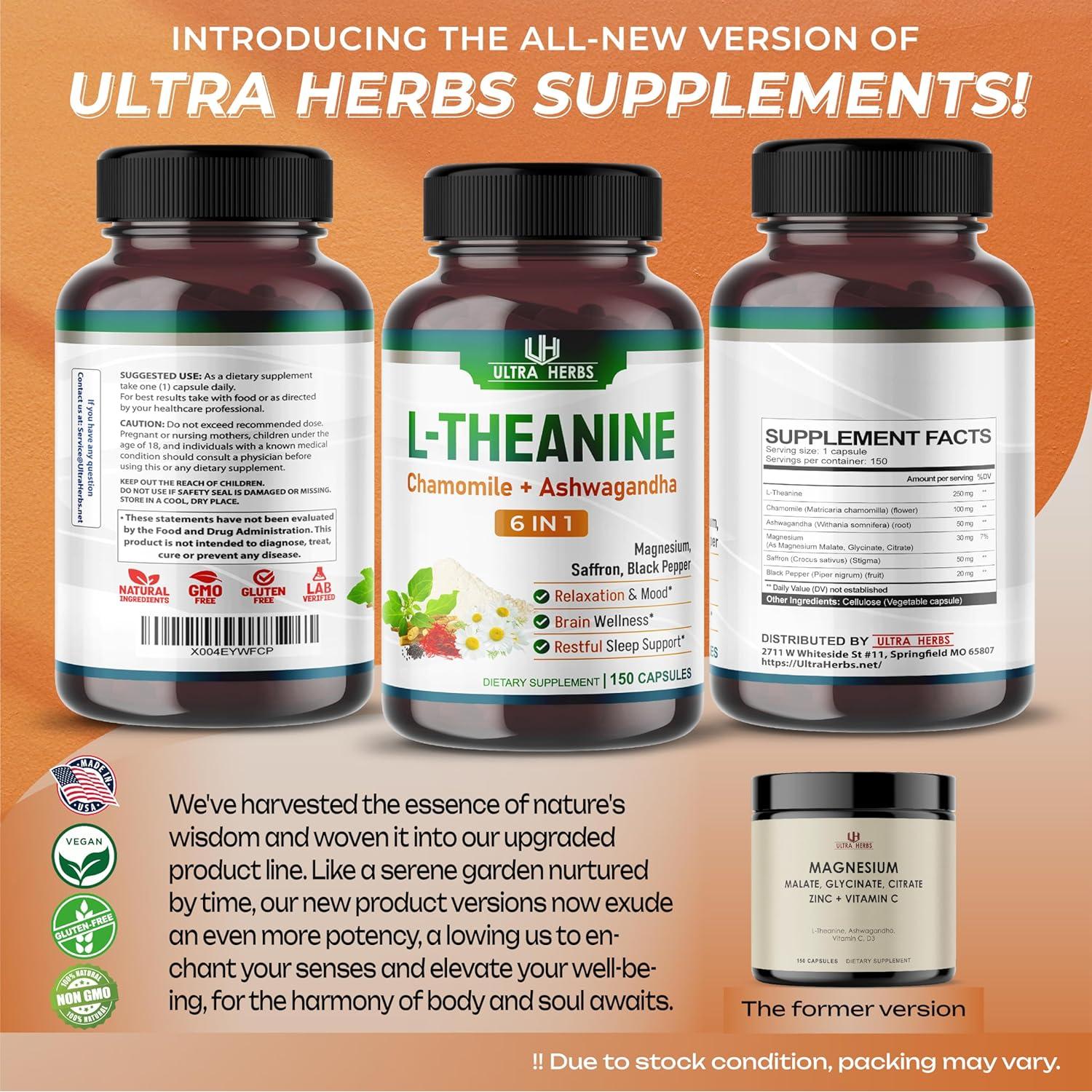 Suplemento L-Theanina Ultra Herbs 150 Cápsulas 6 en 1
