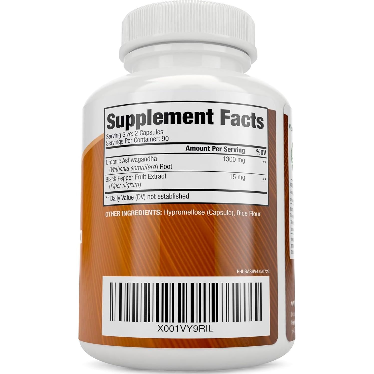 Ashwagandha Orgánica Purely Holistic 1300mg - 180 Cápsulas Veganas