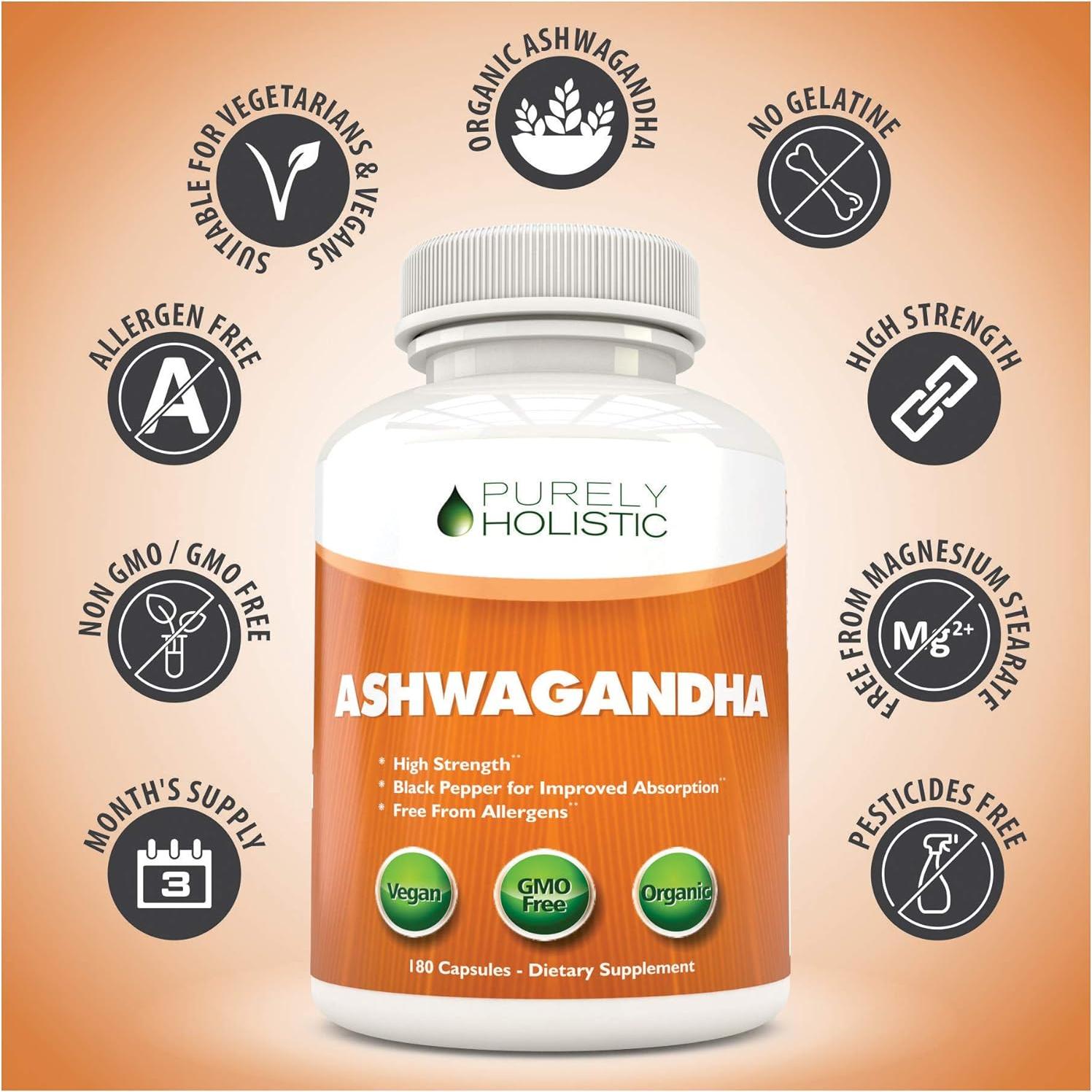 Ashwagandha Orgánica Purely Holistic 1300mg - 180 Cápsulas Veganas