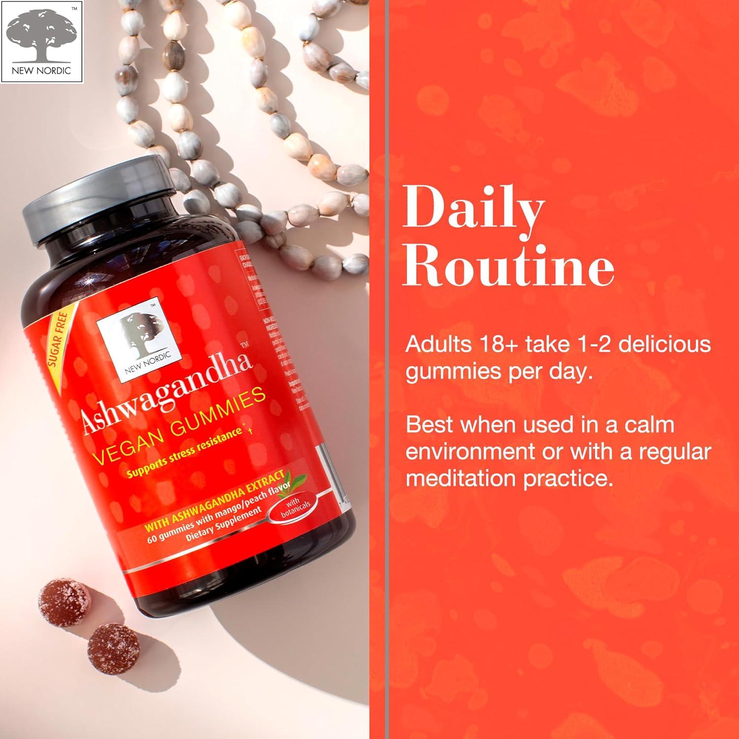 Gominolas de Ashwagandha New Nordic 300 mg Sabor Mango Durazno 60 Unidades