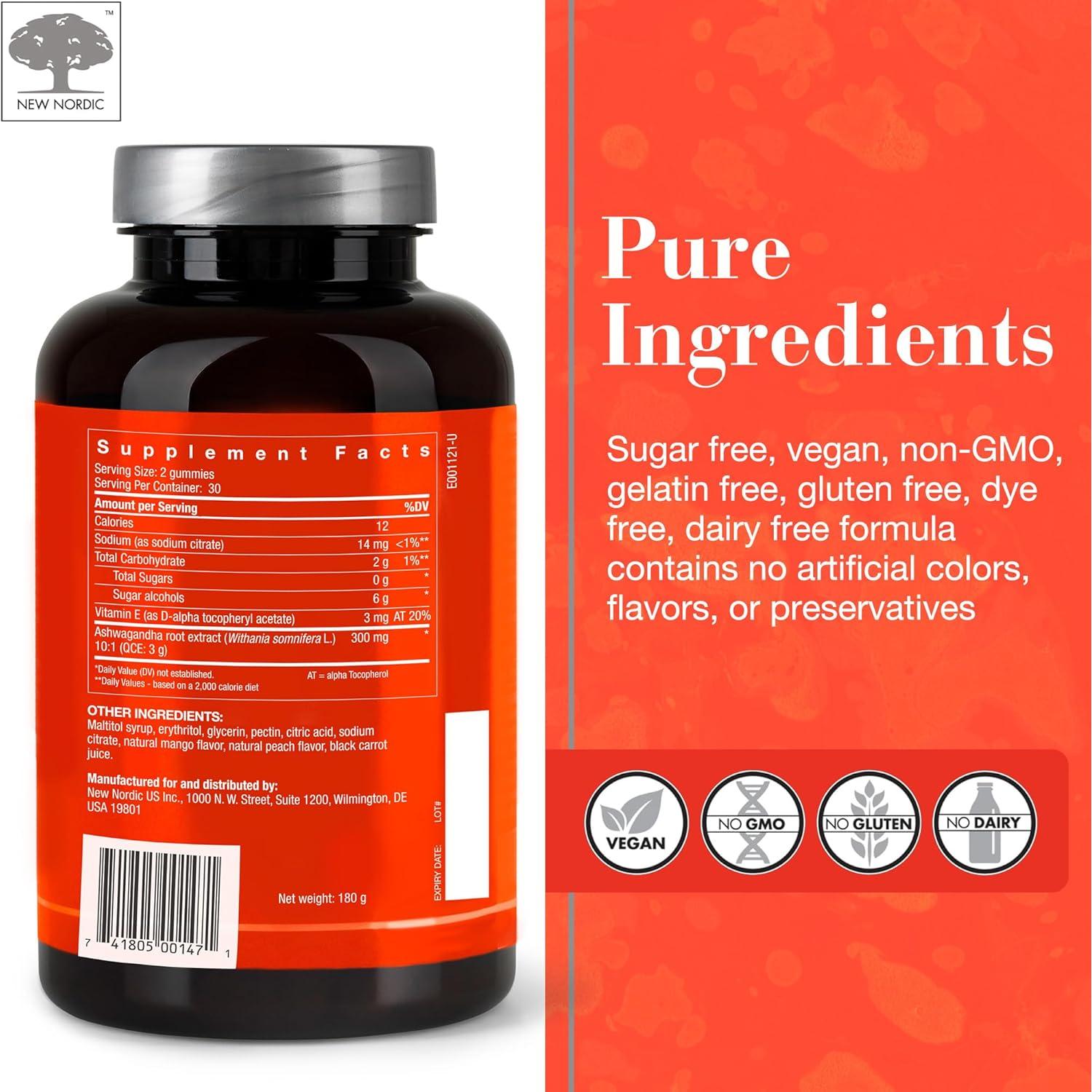 Gominolas de Ashwagandha New Nordic 300 mg Sabor Mango Durazno 60 Unidades