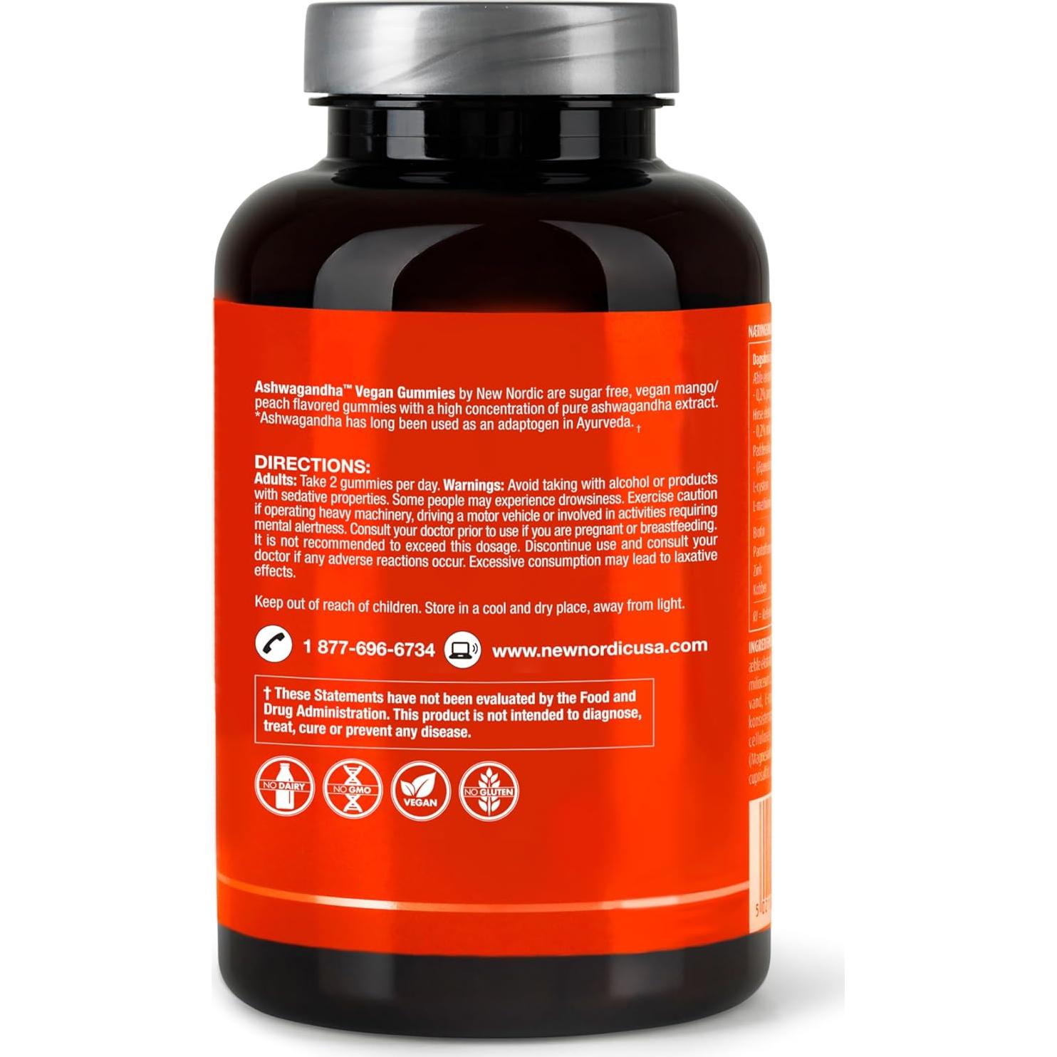 Gominolas de Ashwagandha New Nordic 300 mg Sabor Mango Durazno 60 Unidades