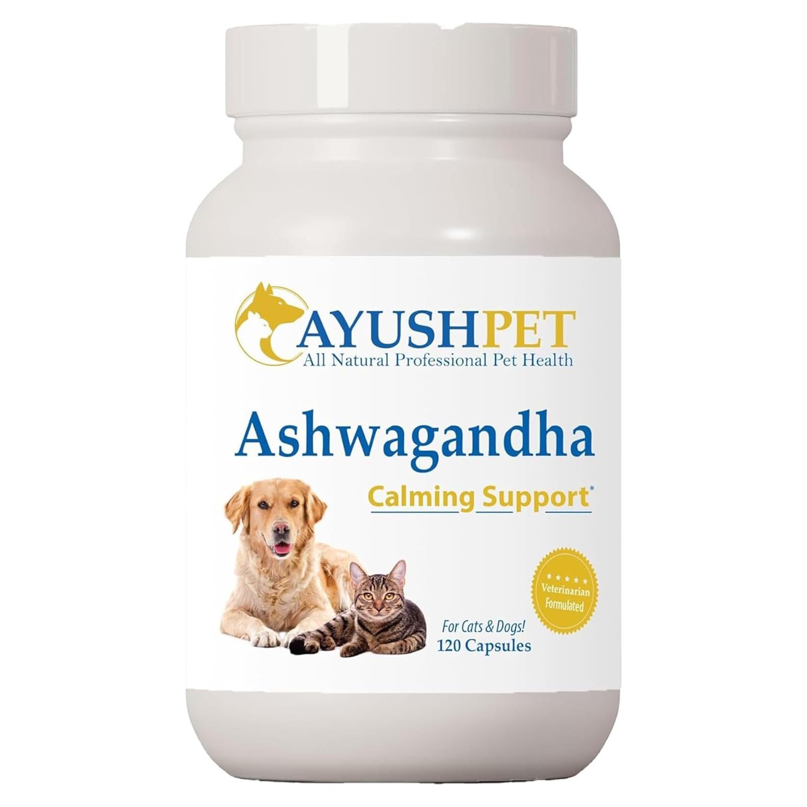 Cápsulas de Ashwagandha Ayush Pet 500mg para Perros y Gatos - 120 Unidades