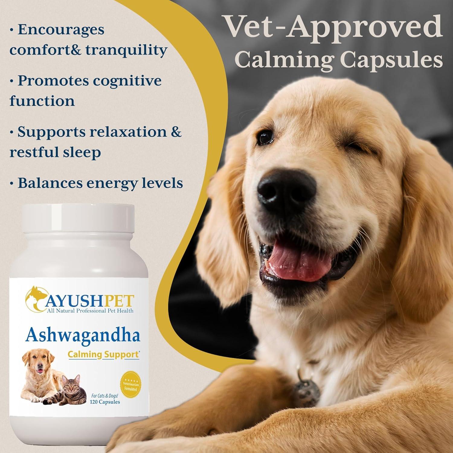 Cápsulas de Ashwagandha Ayush Pet 500mg para Perros y Gatos - 120 Unidades