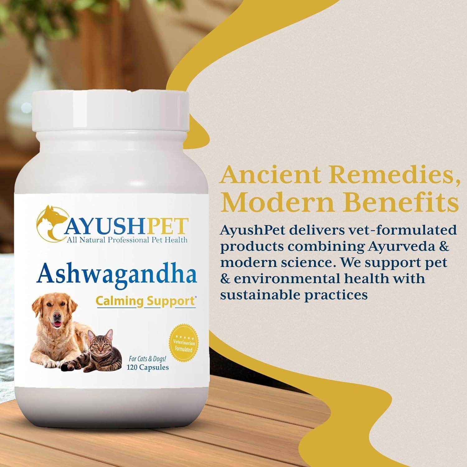Cápsulas de Ashwagandha Ayush Pet 500mg para Perros y Gatos - 120 Unidades