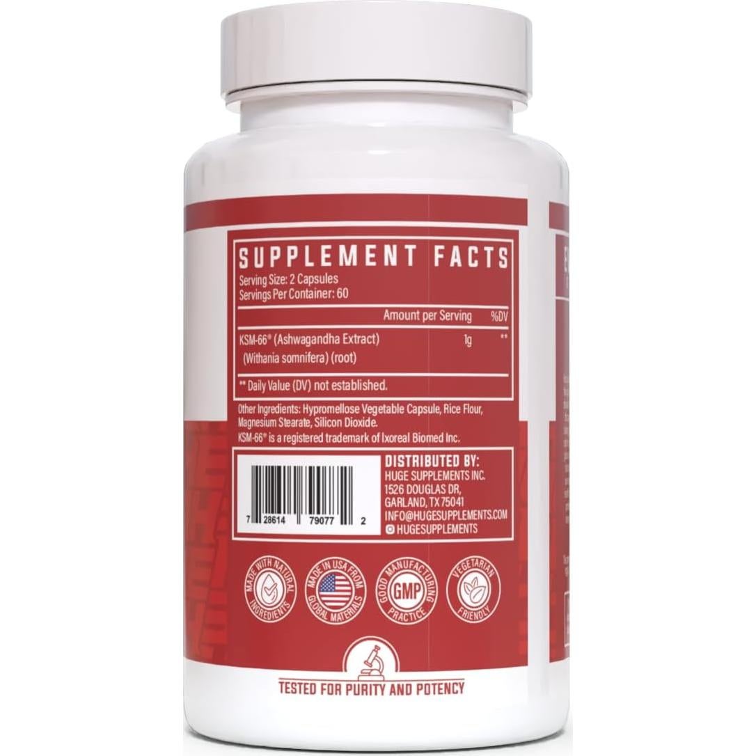 KSM-66 Ashwagandha Huge Supplements 1000mg 120 Cápsulas