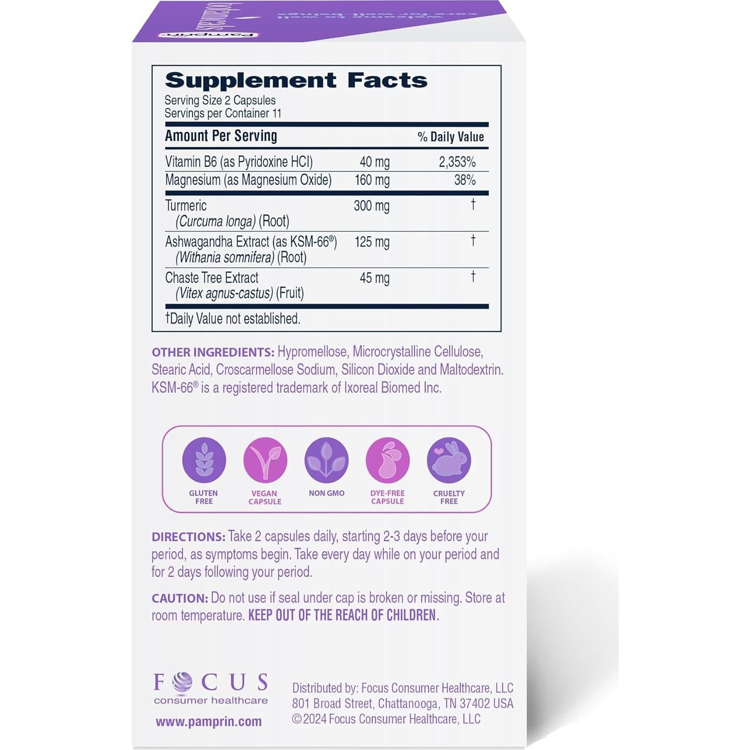 Suplemento Botanicals Pamprin para PMS - 22 Cápsulas