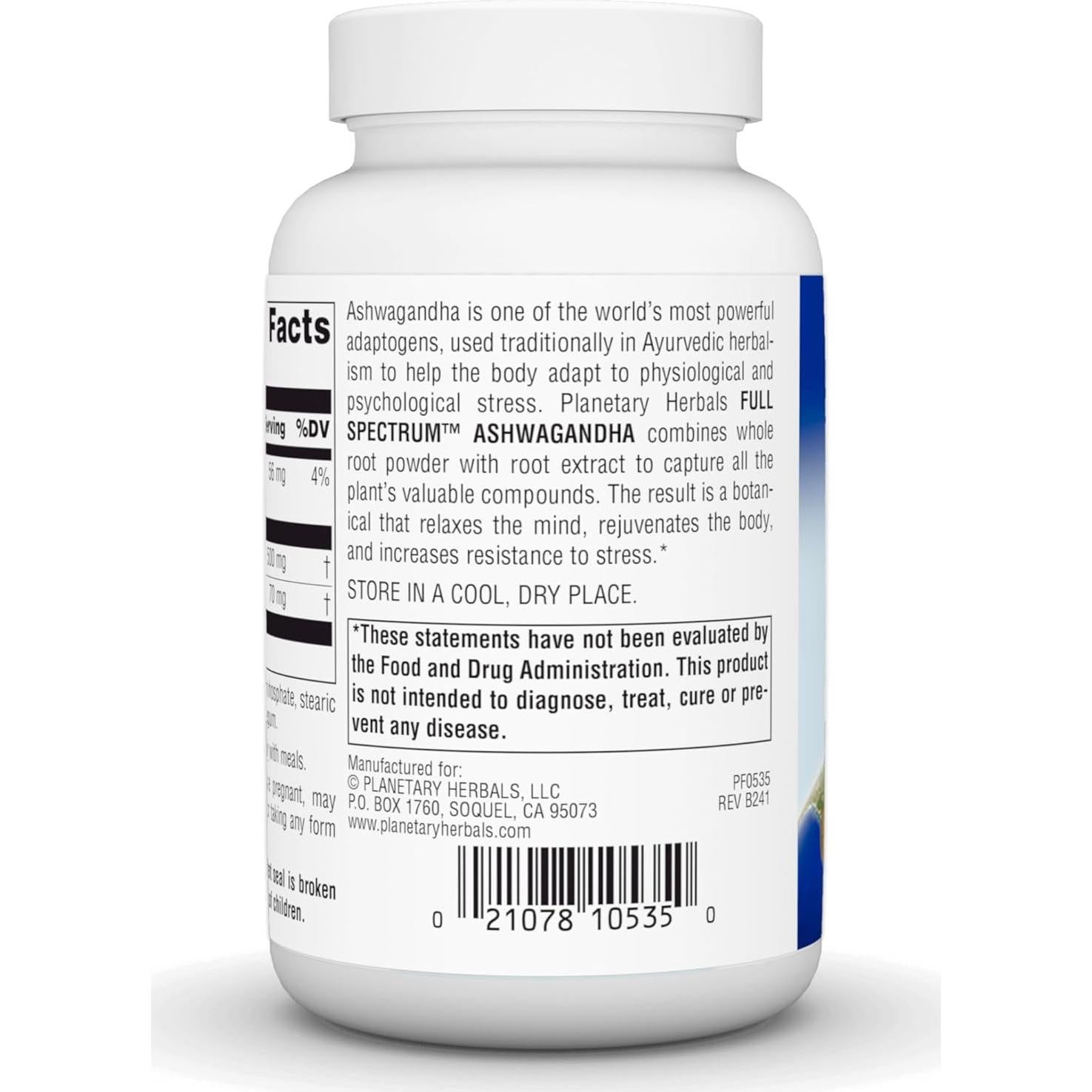 Ashwagandha Espectro Completo Planetary Herbals 570 mg 120 Tabletas