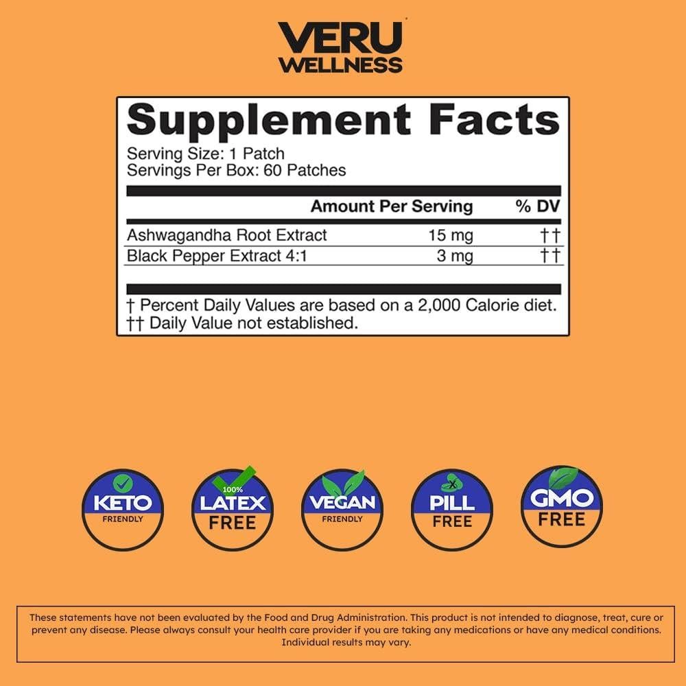Parche de Ashwagandha Veru Wellness - Alivio Estrés y Energía (60 Unidades)