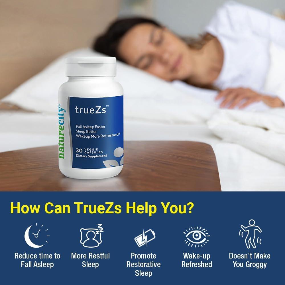 NatureCity TrueZs Suplemento Natural para Dormir - 30 Cápsulas Veganas