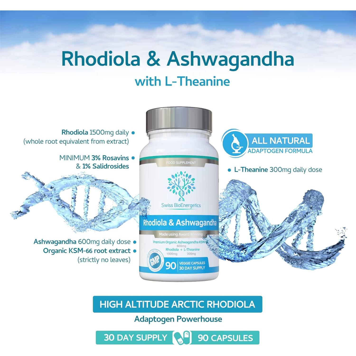 Suplemento Adaptógeno Rhodiola y Ashwagandha 600mg - Swiss BioEnergetics