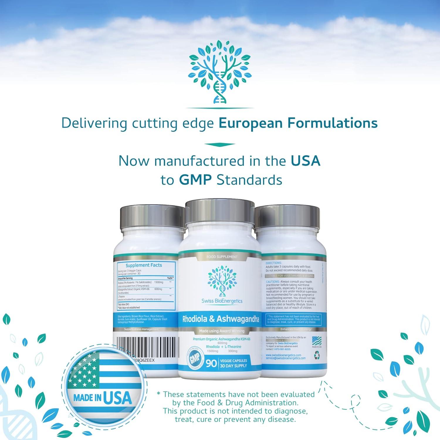 Suplemento Adaptógeno Rhodiola y Ashwagandha 600mg - Swiss BioEnergetics