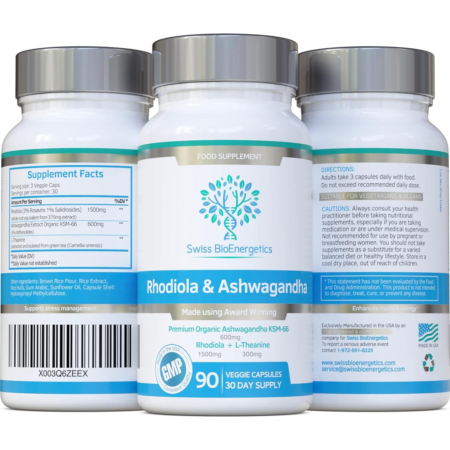 Suplemento Adaptógeno Rhodiola y Ashwagandha 600mg - Swiss BioEnergetics