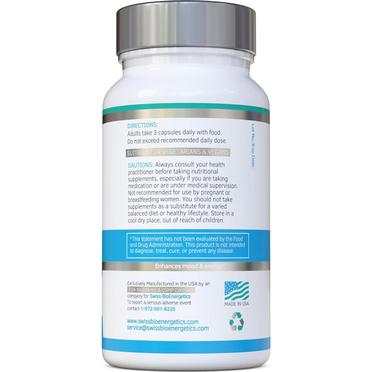 Suplemento Adaptógeno Rhodiola y Ashwagandha 600mg - Swiss BioEnergetics