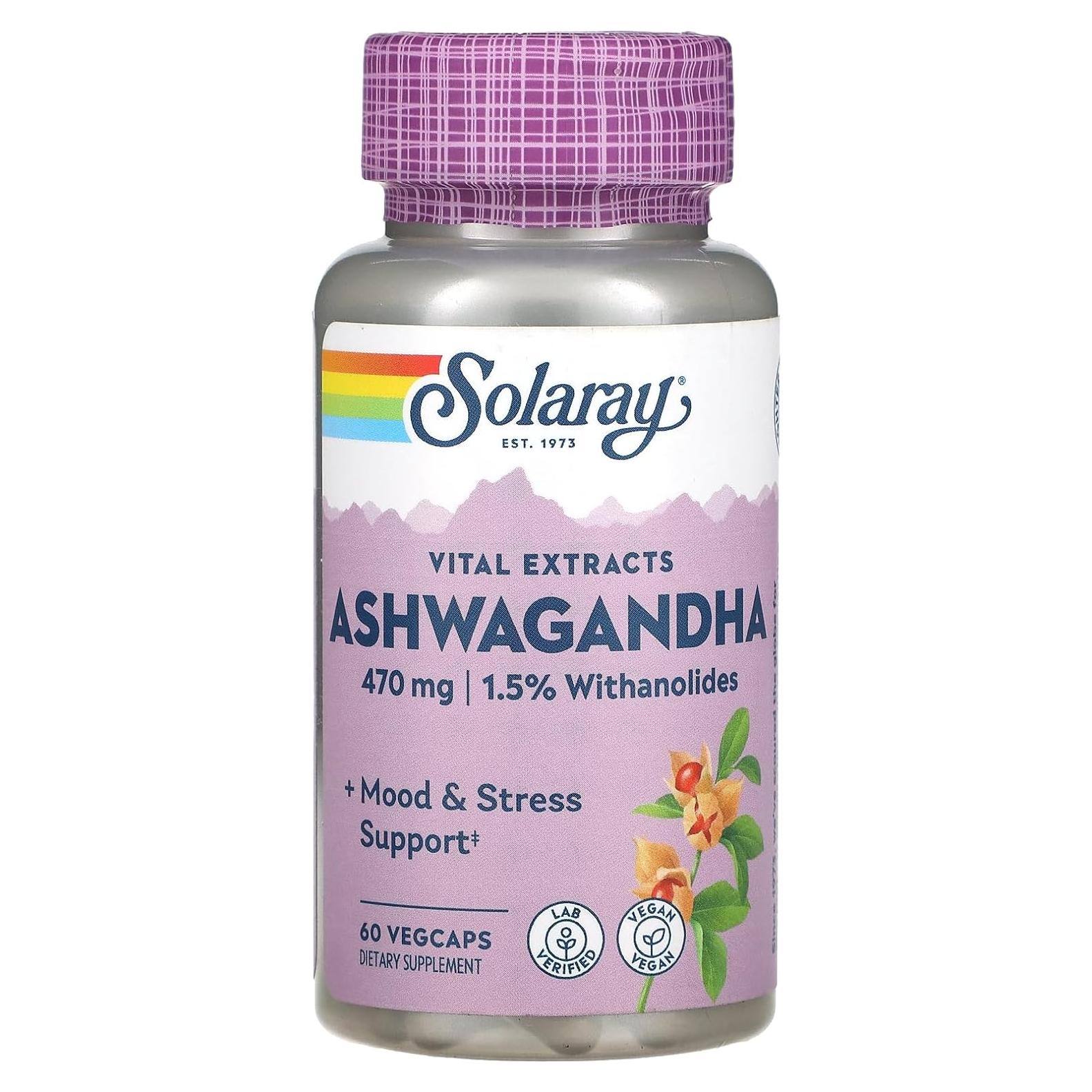 Suplemento Dietético Ashwagandha Solaray 470 mg 60 VegCaps