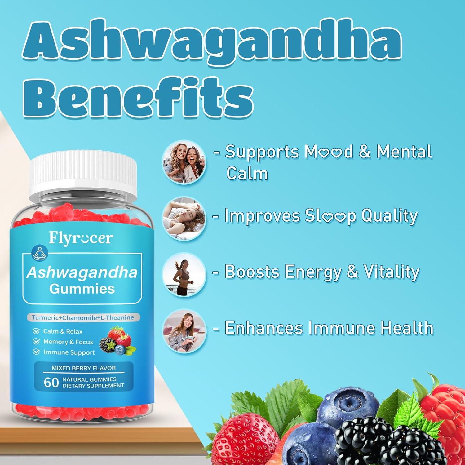 Gomitas de Ashwagandha Flyrocer 60 unidades Veganas Sabor Frutos