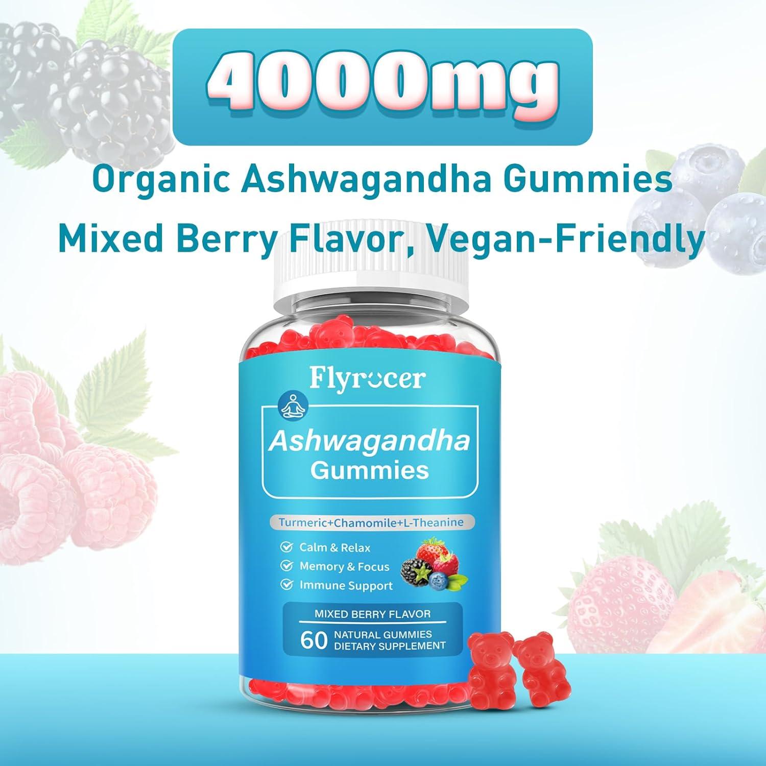 Gomitas de Ashwagandha Flyrocer 60 unidades Veganas Sabor Frutos