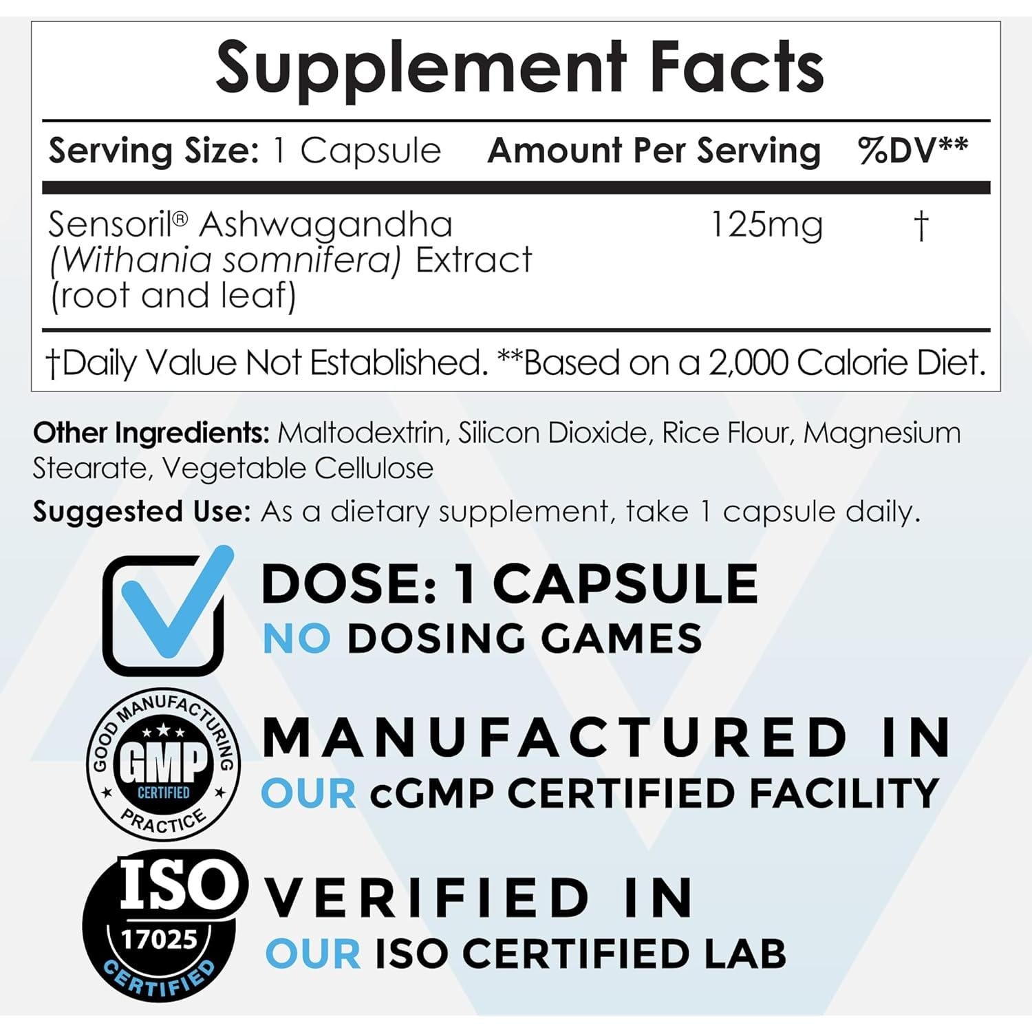 Cápsulas de Ashwagandha Sensoril Nootropics 125mg 180 Unidades