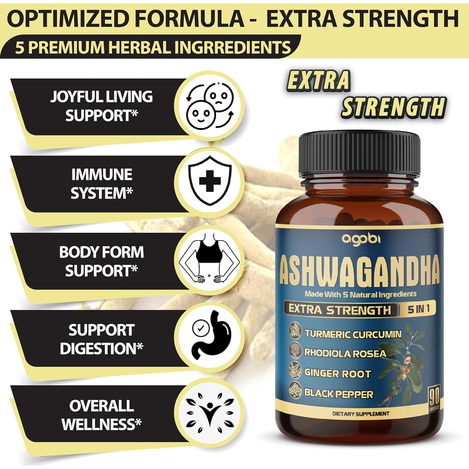 Cápsulas de Ashwagandha Agobi - 90 Unidades - Suplemento Vegano