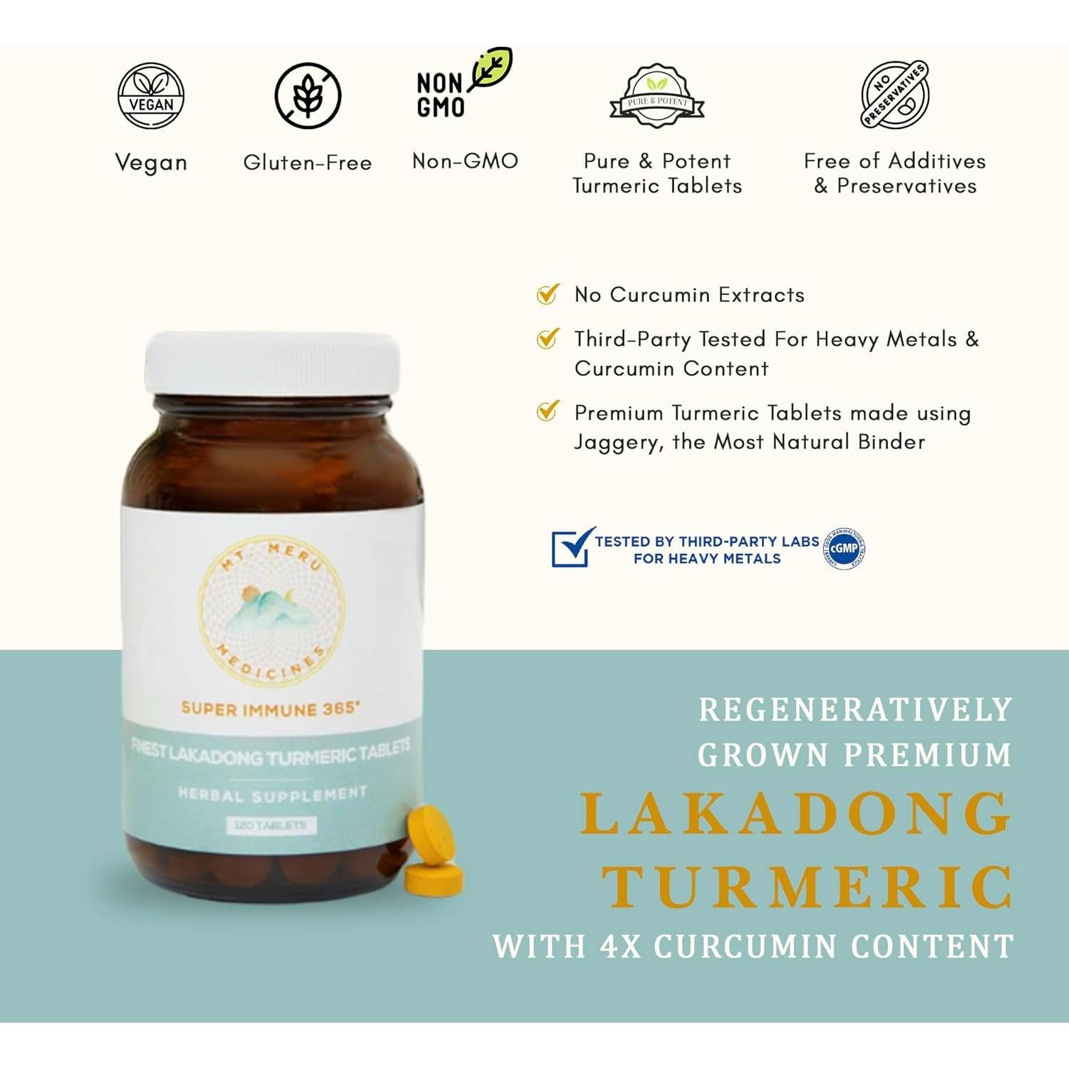 Suplemento Vegano de Cúrcuma Lakadong 120 Tabletas - Alta Curcumina