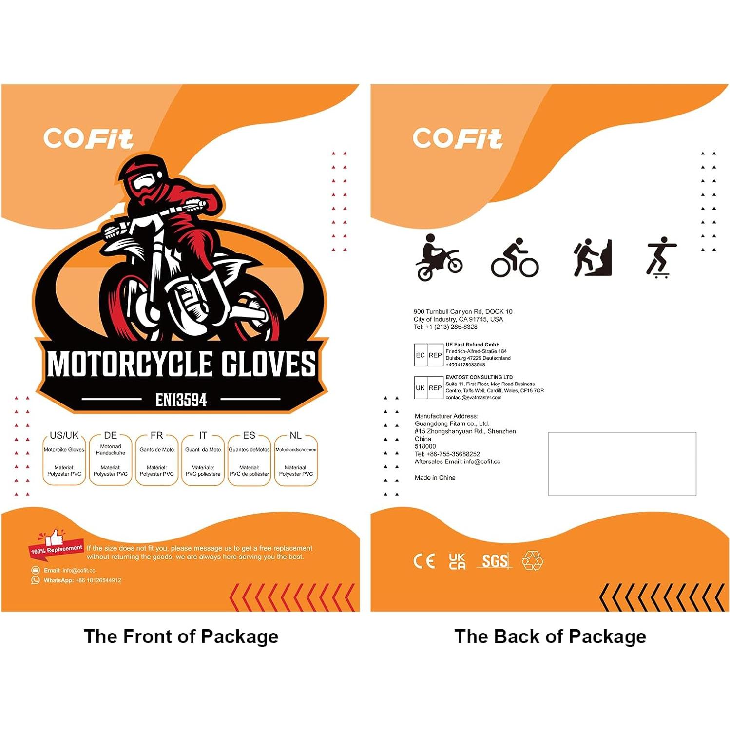 Guantes de Motocicleta COFIT XXL Transpirables y Antideslizantes