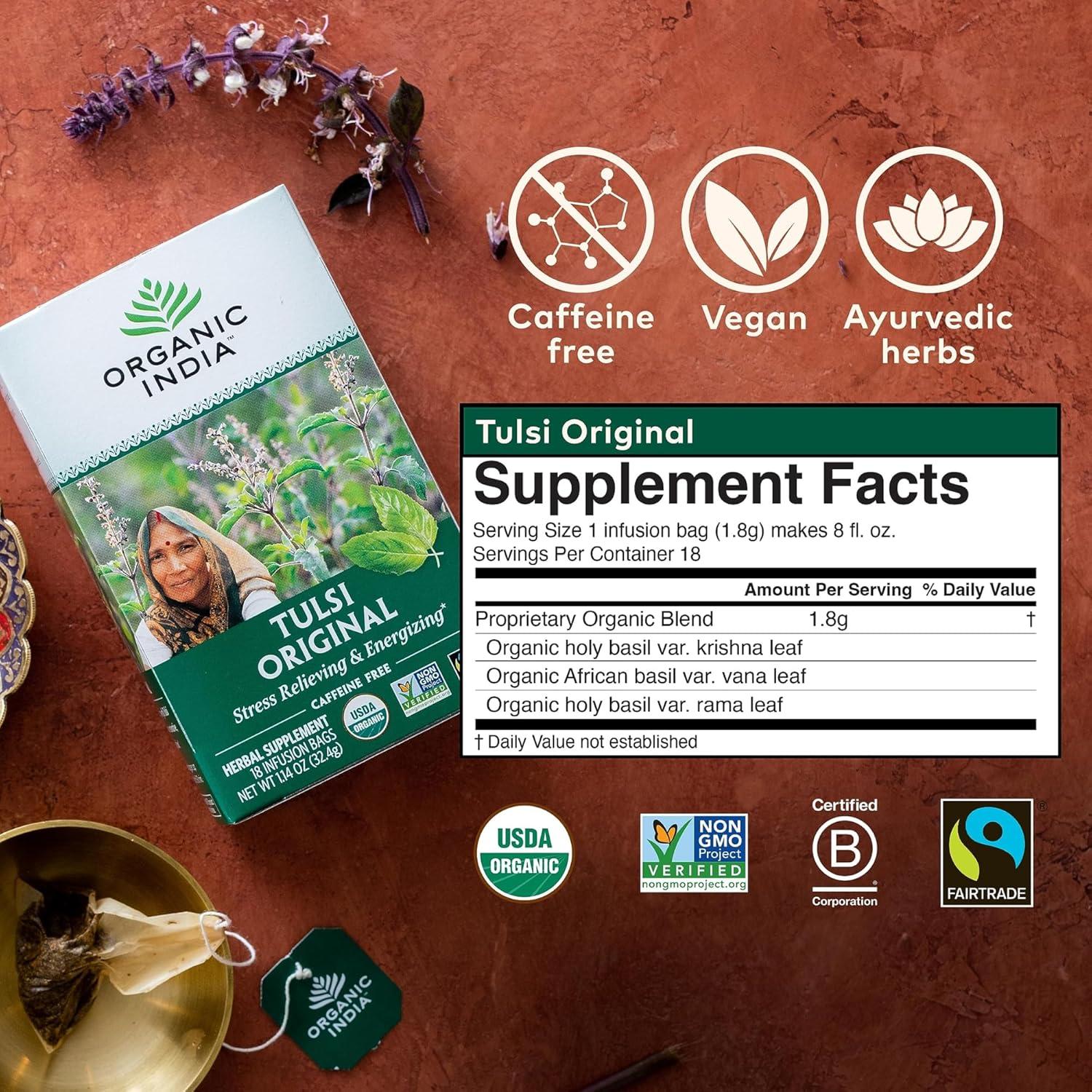 Té Herbal ORGANIC INDIA Tulsi Calmante 18 Bolsitas - Sin Cafeína