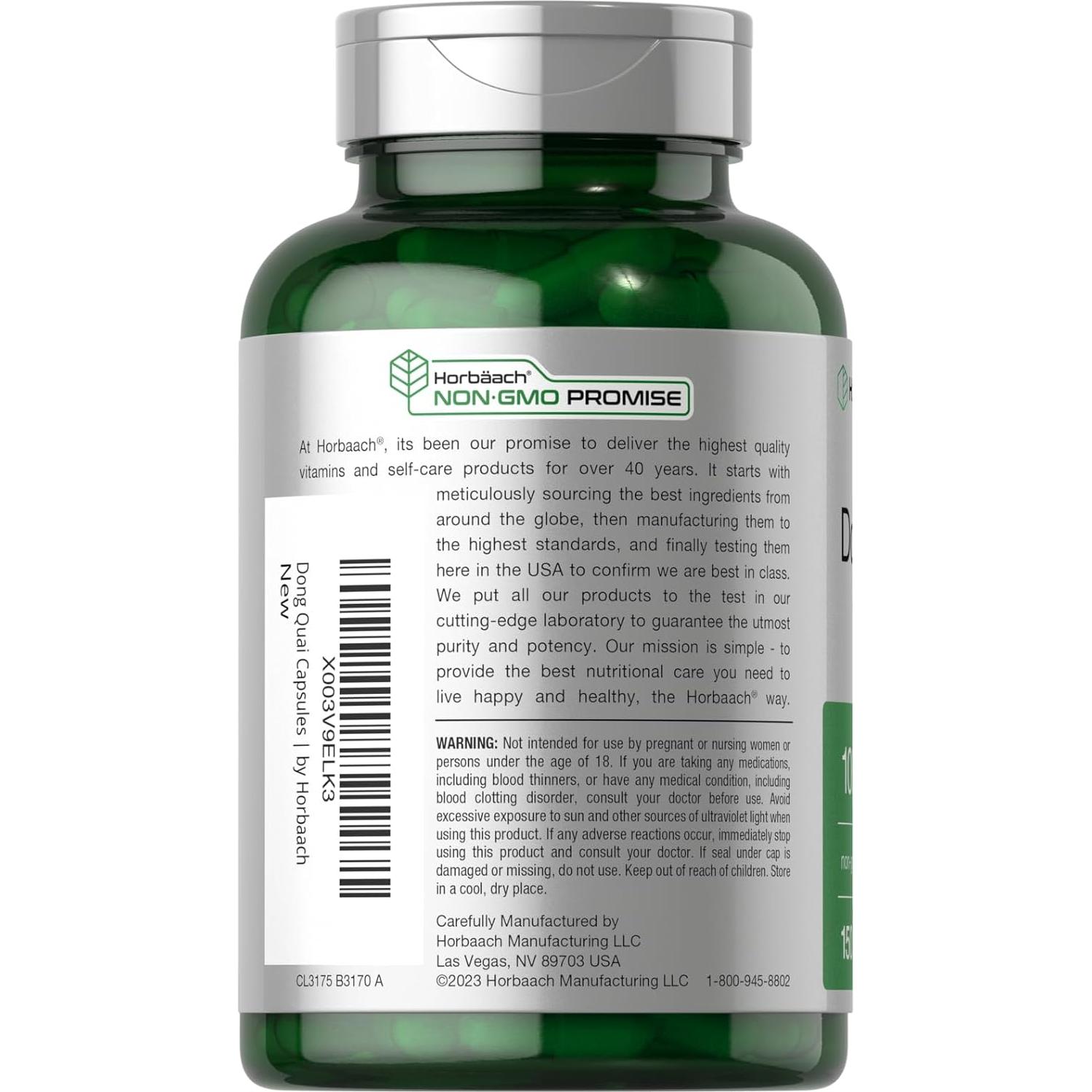 Cápsulas de Dong Quai Horbaach 1000mg 150 Conteo Suplemento