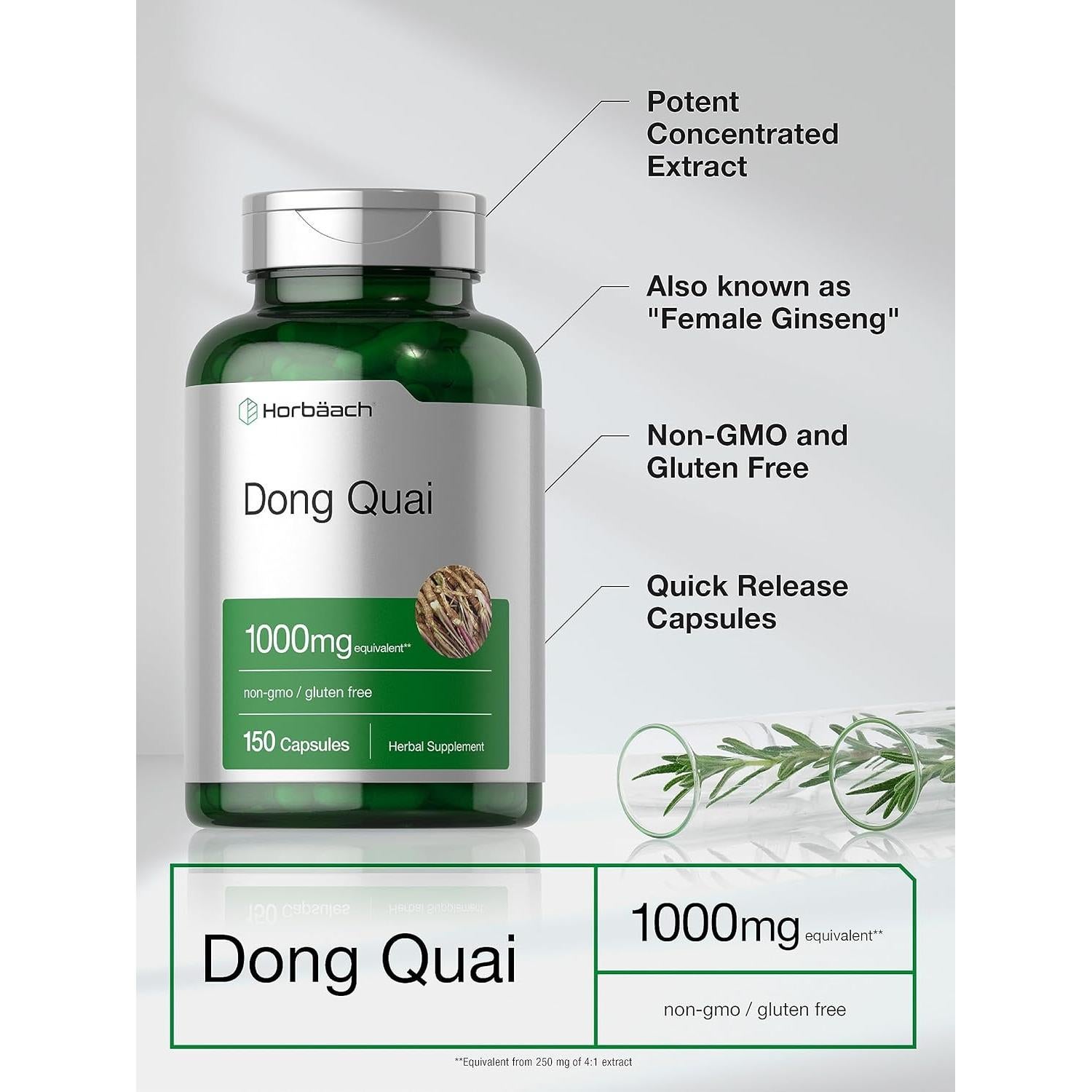 Cápsulas de Dong Quai Horbaach 1000mg 150 Conteo Suplemento